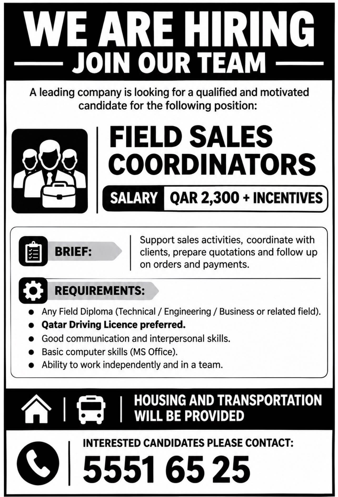 field sales coordinators required